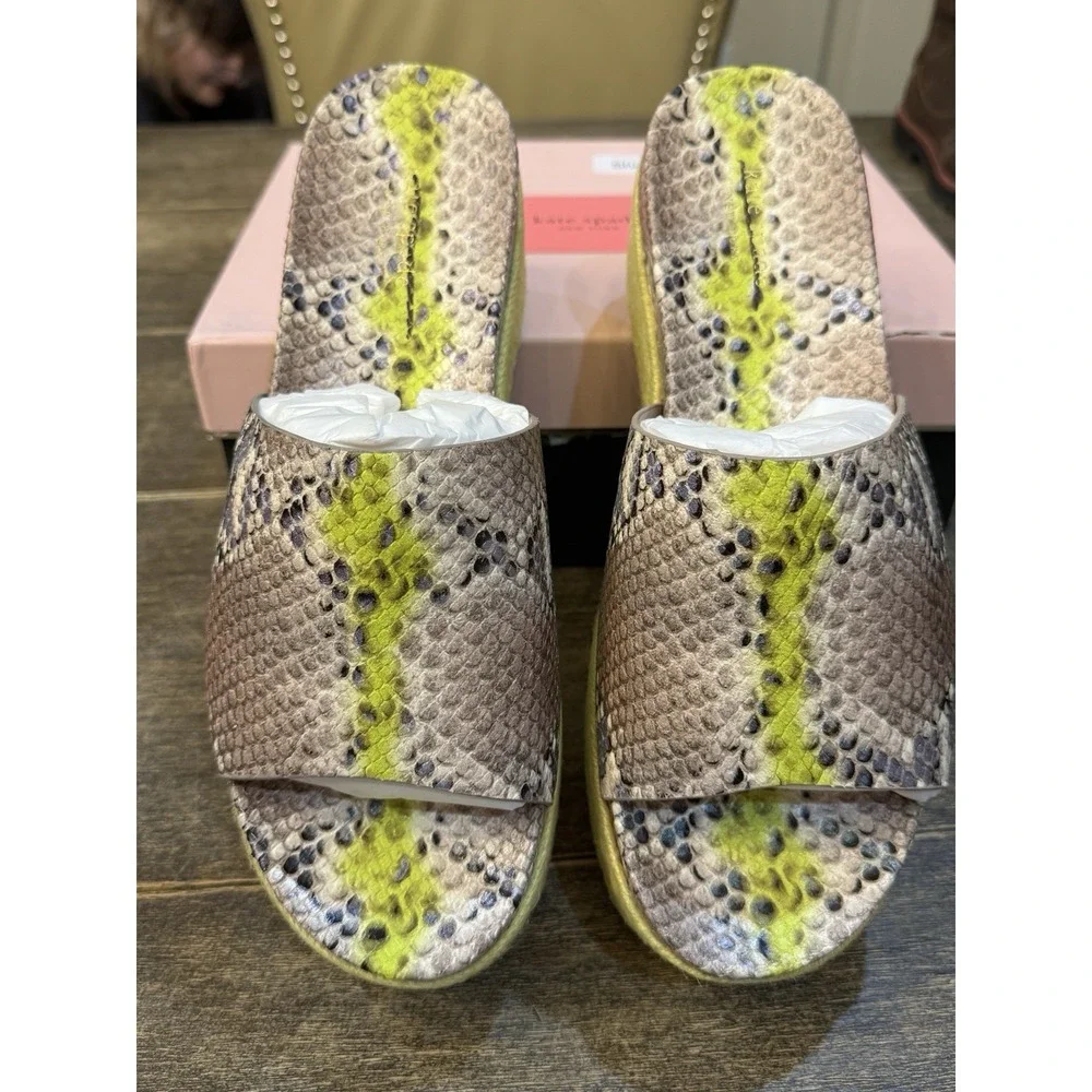 kate spade Zia Espadrille Platform Sandal Snake Print Leather Slide Size‎ 11